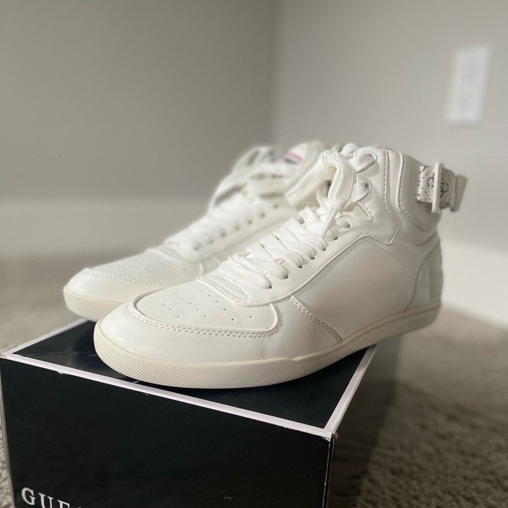 All White high top Guess shoes
